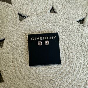 Givenchy Gold tone cubic Zirconia Square  Halo stud earrings